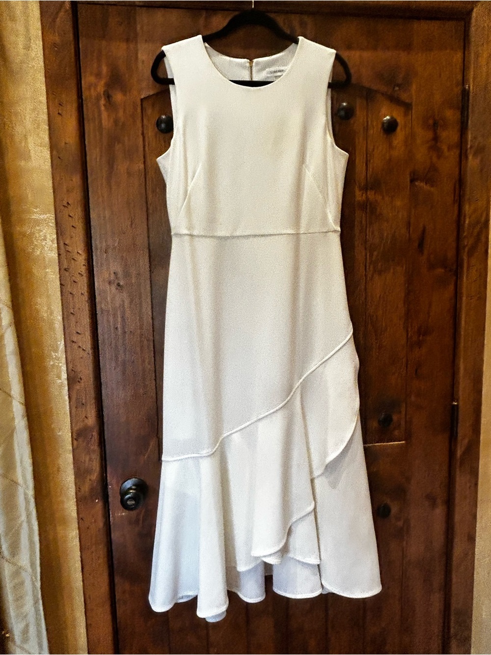 Calvin Klein Cream Sleeveless Layered Midi Dress, Size 12